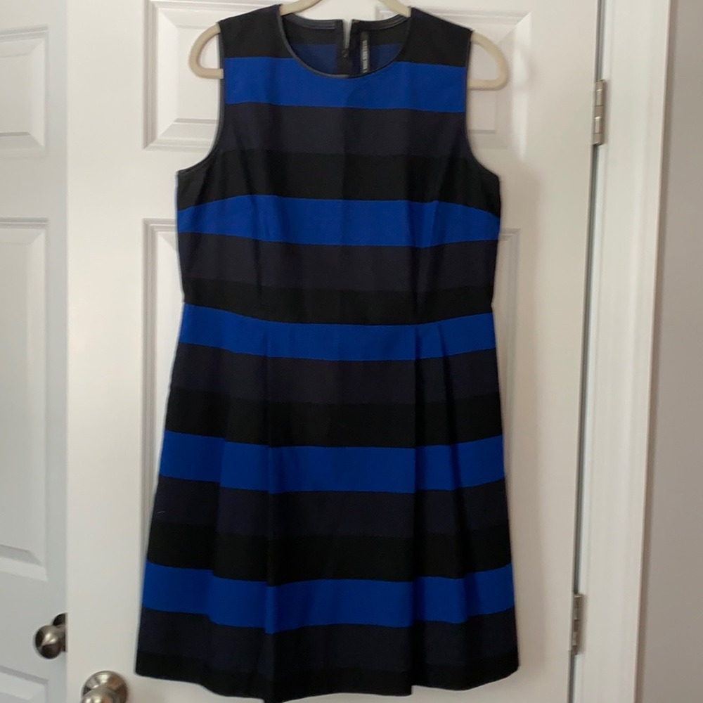 Blue/black 👗 dress. Leather piping Sz 14